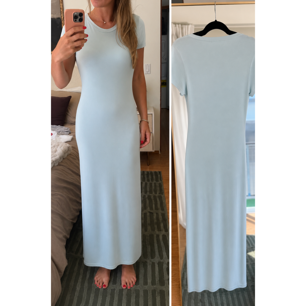 Jolie Baby Blue Double Side Slit Maxi Dress, Soft Stretch Lounge & Vacation Dres - Picture 1 of 4